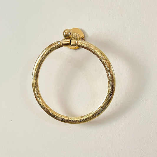 Engraved Unlacquered Brass Towel Ring